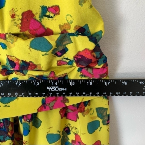 Rachel Rachel Roy Chartreuse Yellow Floral Drop Waist Ruffle Mini Dress Size 10 - Picture 10 of 11